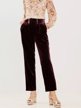 Loft Rich Burgundy Pleated velvet Trousers size 6